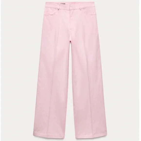 NWT Zara Women's Pink Wide Leg Cotton Pants XL, S Pastel Pink - Picture 16 of 16